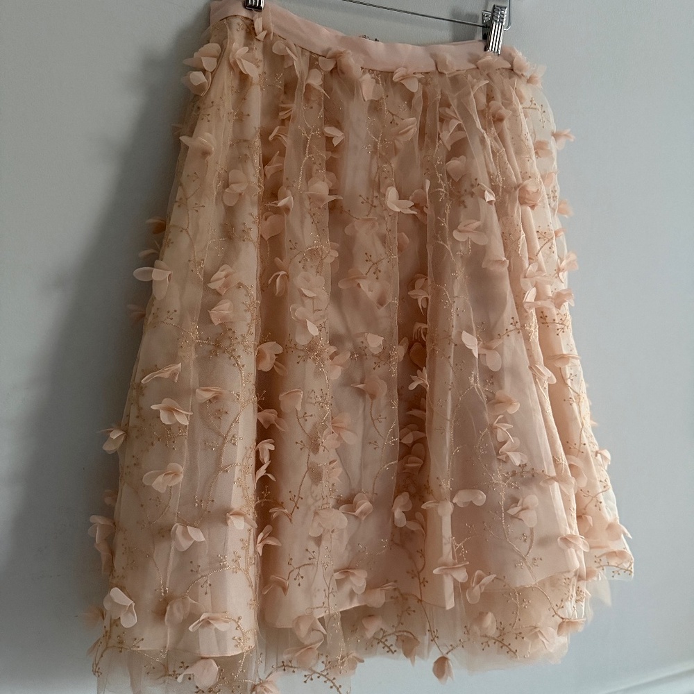 Eva Franco Fluttered Fete Tulle Midi Skirt Size 6 Petal Blush 3-D Feminine Soft